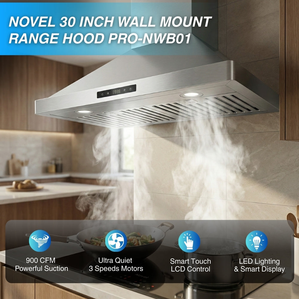 Novel 30 Inch 900 CFM Wall Mount Range Hood PRO-NWB01 - Range Hood - NOVEL