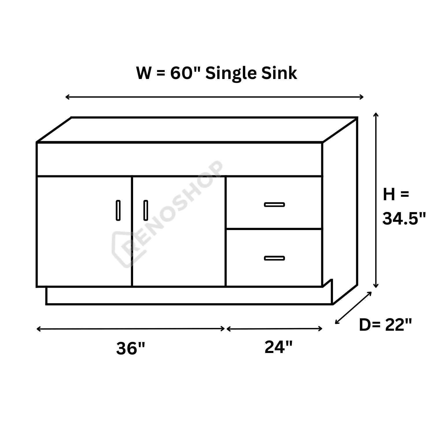 COG 60-inch Solid Wood Bathroom Vanity Cabinet Only (CLEARANCE SALE)