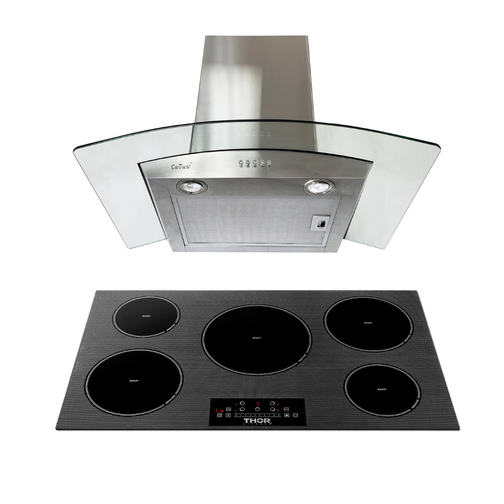 2-PC Bundle Set: Crown 36" Wall Mount Range Hood + Thor Kitchen 36" Induction Cooktop