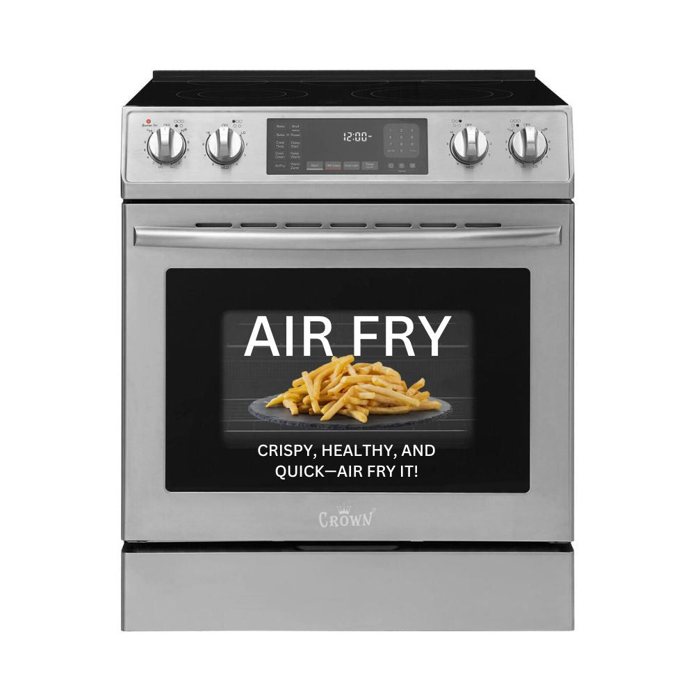 CROWN 4-Piece Appliance Package - 36" Fridge, 30" Electric Range, 30" Wall Mount Range Hood & 24" Dishwasher - Energy Efficient Stainless Steel Kitchen Set