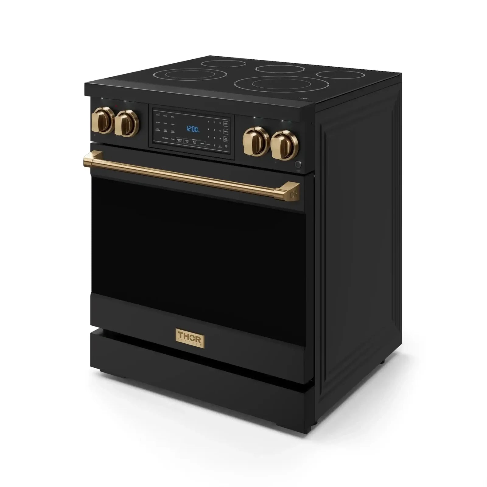 Thor Kitchen Gordon Ramsay Series 30-Inch Professional Electric Range with Tilt Panel Touch Control in Black with Bronze Trim RSE30B-BRZ