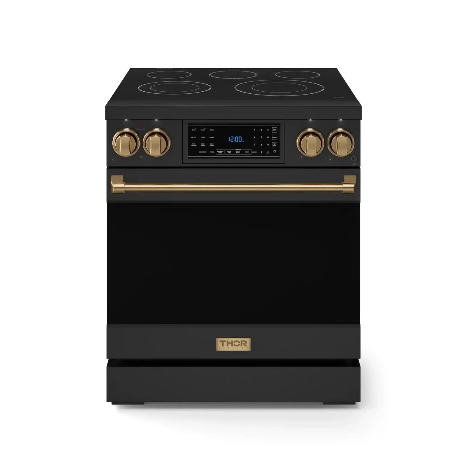 Thor Kitchen Gordon Ramsay Series 30-Inch Professional Electric Range with Tilt Panel Touch Control in Black with Bronze Trim RSE30B-BRZ