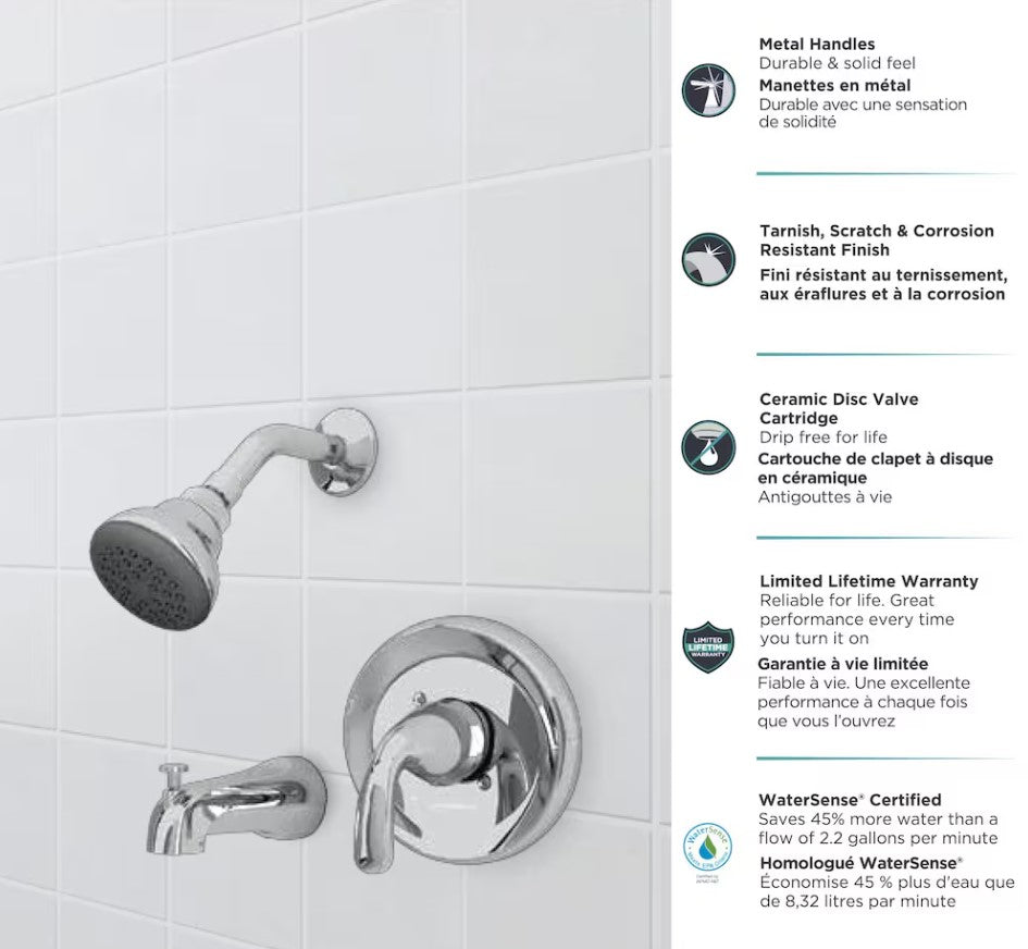 American Standard Cadet Single Handle Tub and Shower Faucet in Chrome 9091512.002