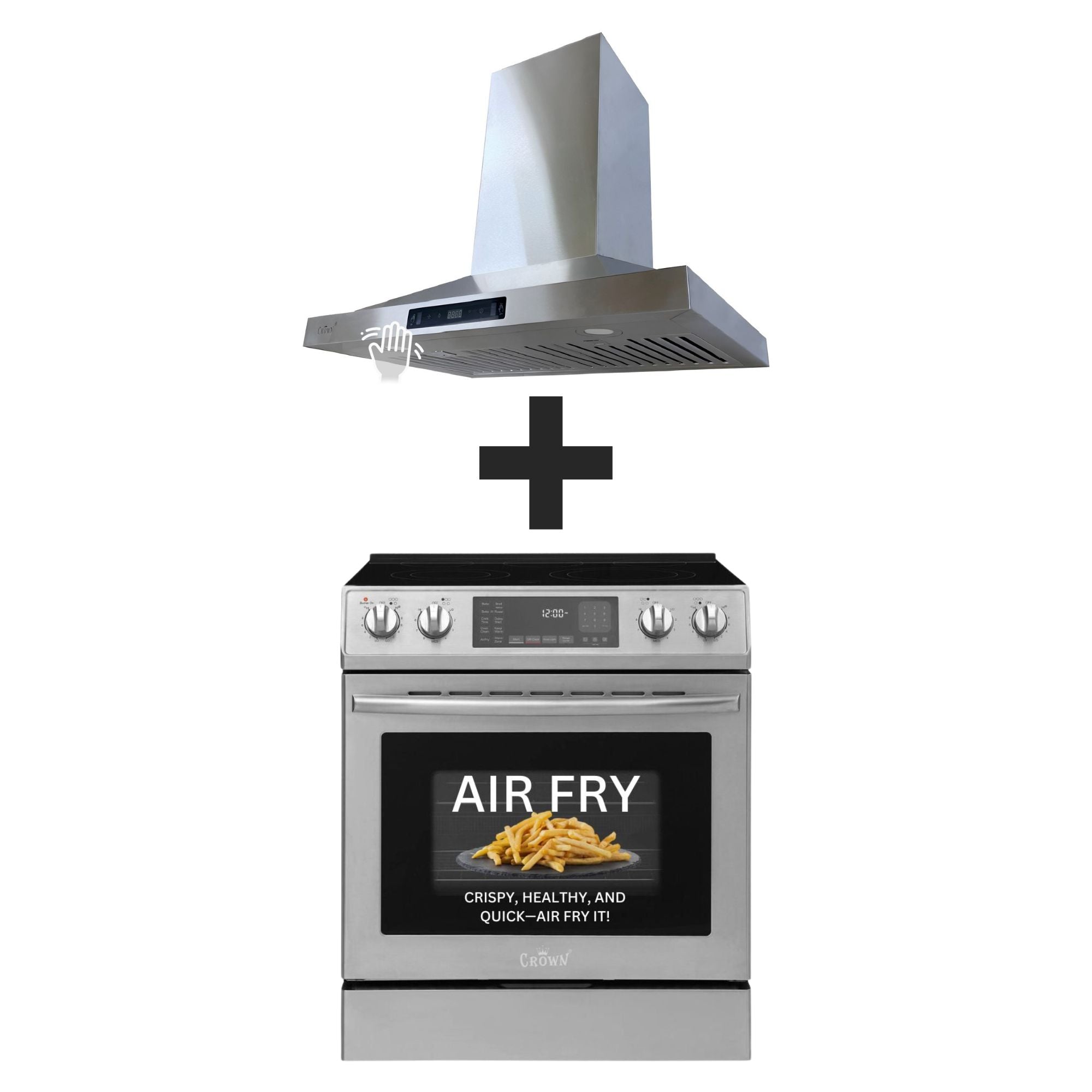 Crown 30" Electric Range + Crown 30" Wall Mount Range Hood 2PC Bundle Set