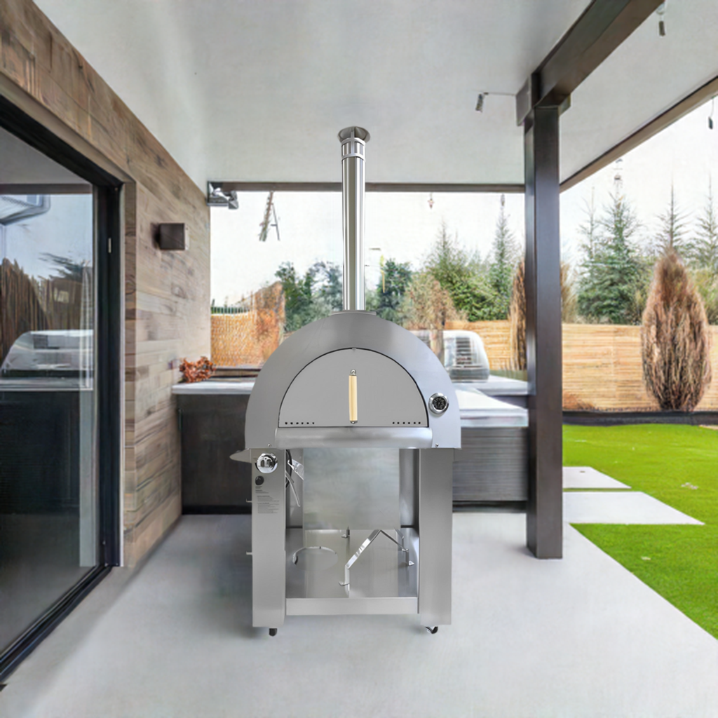 Pizza Oven, 35000 BTUs Gas and Wood Outdoor Stainless Steel HPO03SH, Accessories and Cover Included - RenoShop
