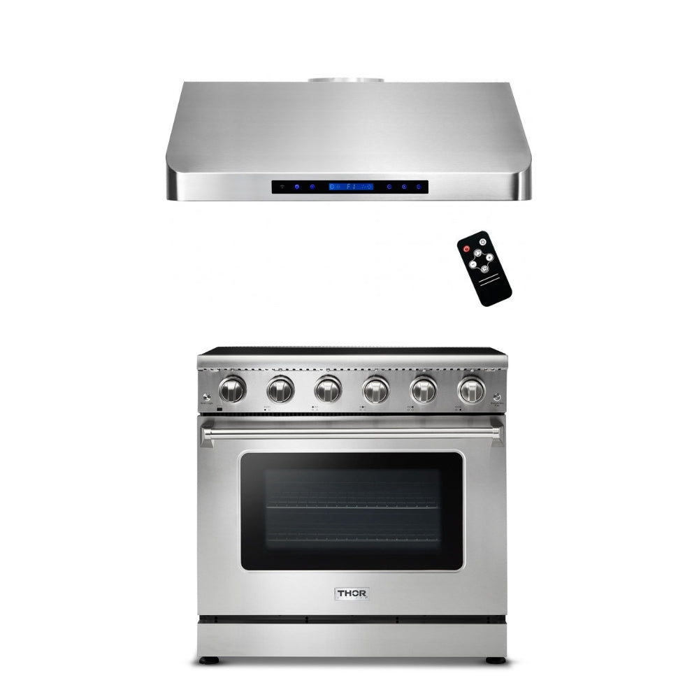 2-PC Bundle Set: Crown 36" Under Cabinet Range Hood + Thor Kitchen 36" Electric Range