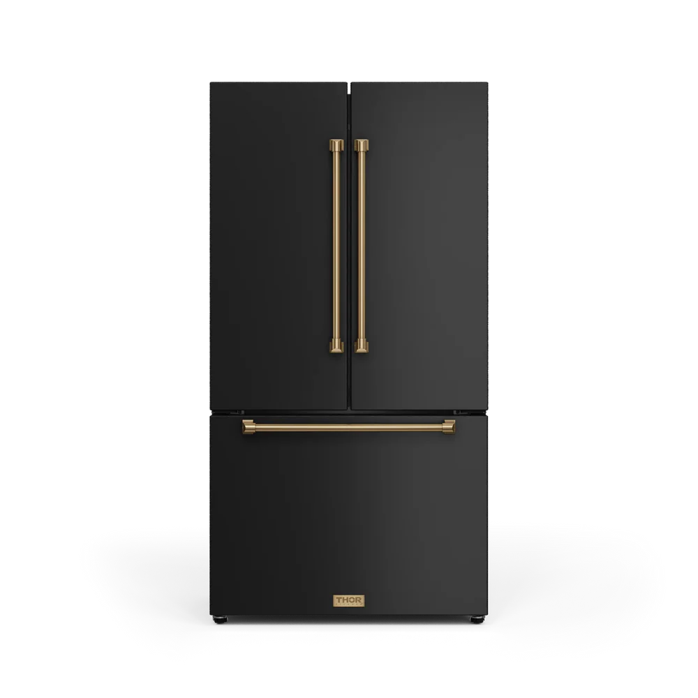 Thor Kitchen 36-Inch 20.3 cu ft French Door Counter Depth Refrigerator with Ice Maker in Black with Bronze Trim - RF3621CTD00-BRZ