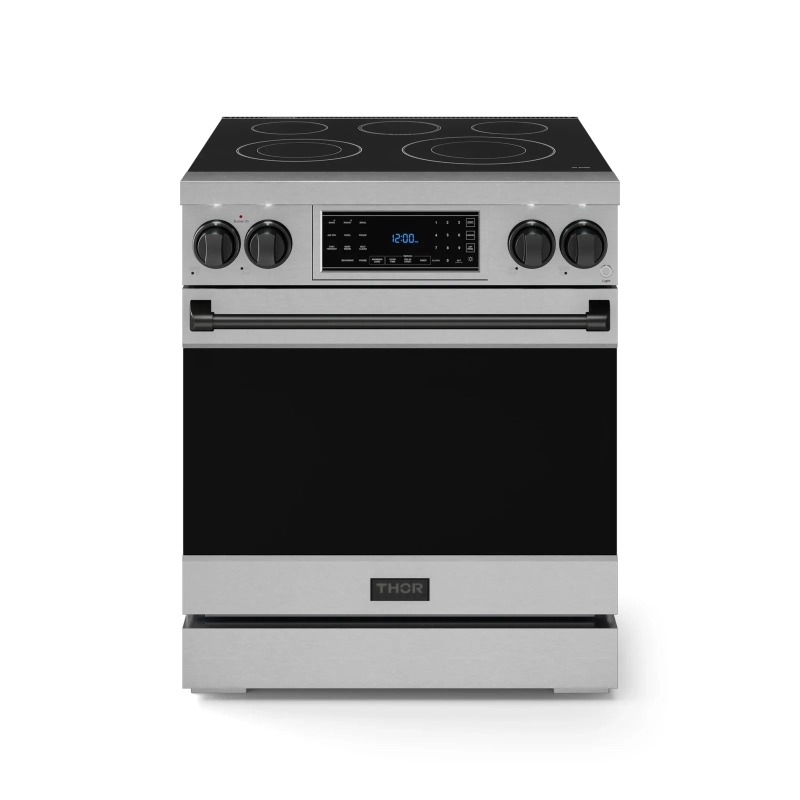 Thor Kitchen Gordon Ramsay Series 30-Inch Professional Electric Range with Tilt Panel Touch Control in Stainless Steel with Black Trim RSE30-BLK