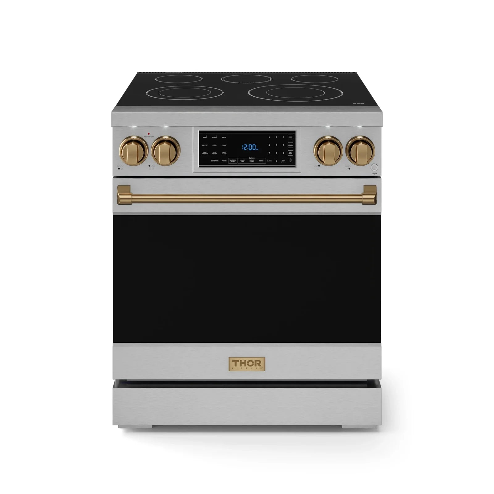 Thor Kitchen Gordon Ramsay Series 30-Inch Professional Electric Range with Tilt Panel Touch Control in Stainless Steel with Bronze Trim RSE30-BRZ