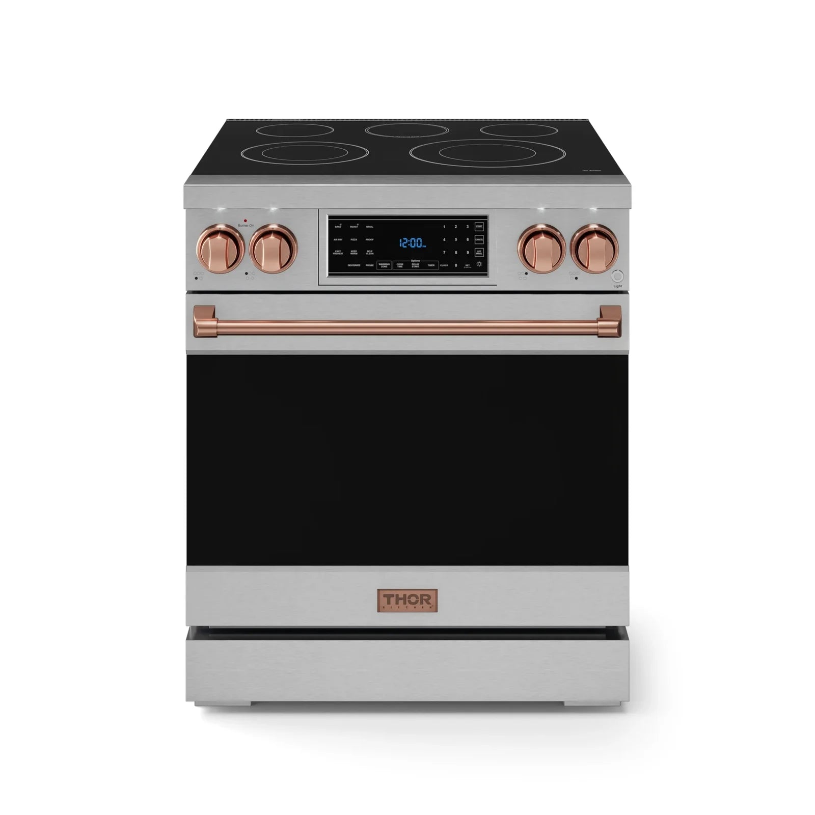 Thor Kitchen Gordon Ramsay Series 30-Inch Professional Electric Range with Tilt Panel Touch Control in Stainless Steel with Rose Gold Trim RSE30-RSG