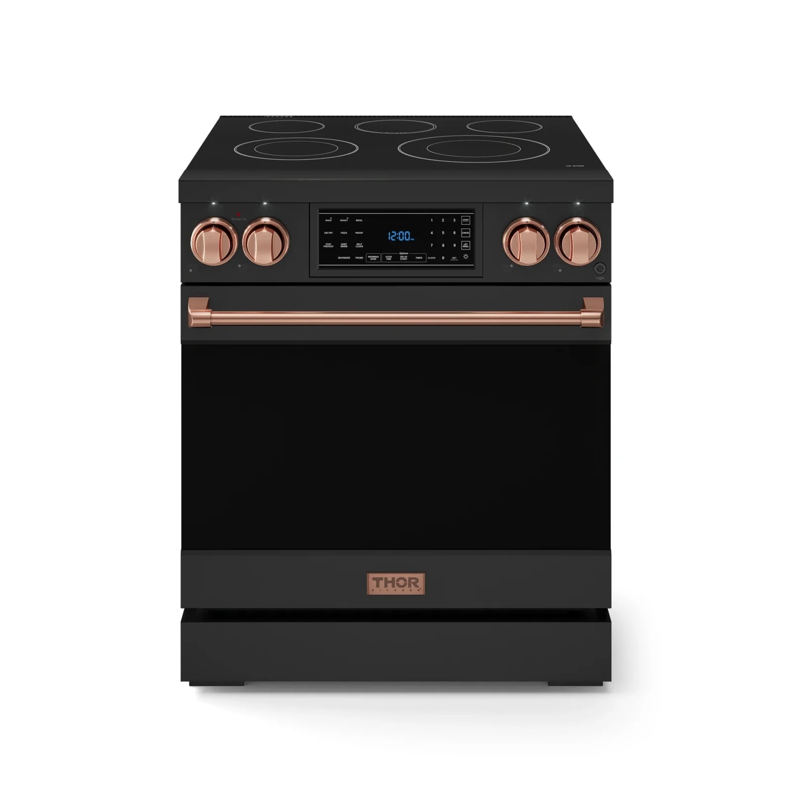 Thor Kitchen Gordon Ramsay Series 30-Inch Professional Electric Range with Tilt Panel Touch Control in Black with Rose Gold Trim RSE30B-RSG