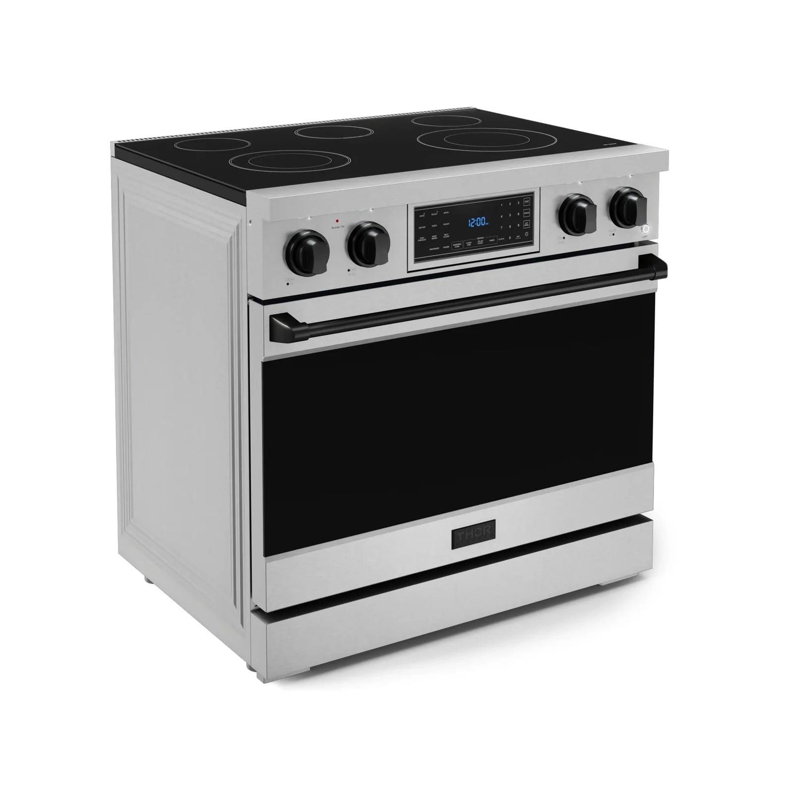 Thor Kitchen Gordon Ramsay Series 36-Inch Professional Electric Range with Tilt Panel Touch Control in Stainless Steel with Black Trim RSE36-BLK