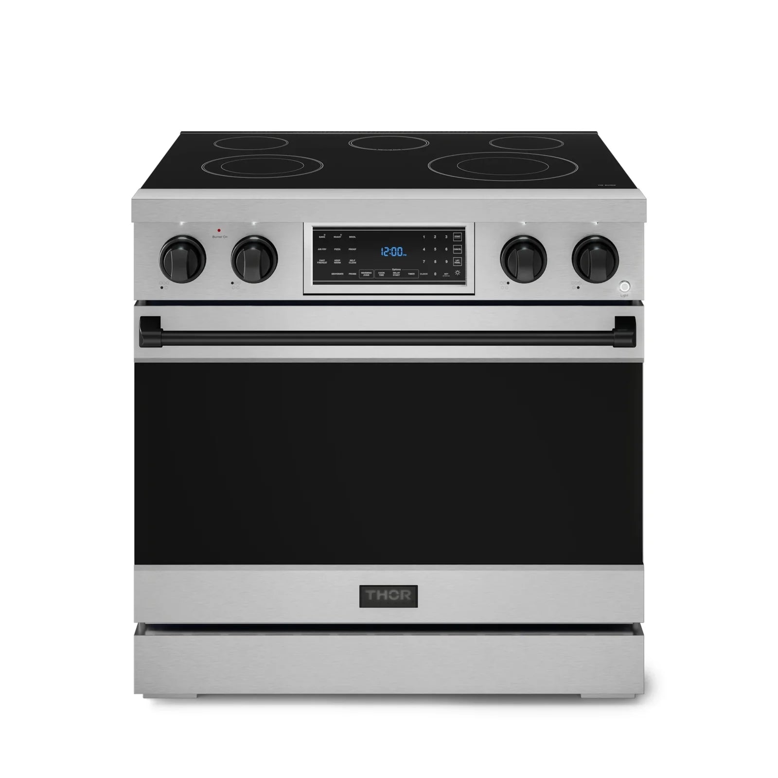 Thor Kitchen Gordon Ramsay Series 36-Inch Professional Electric Range with Tilt Panel Touch Control in Stainless Steel with Black Trim RSE36-BLK