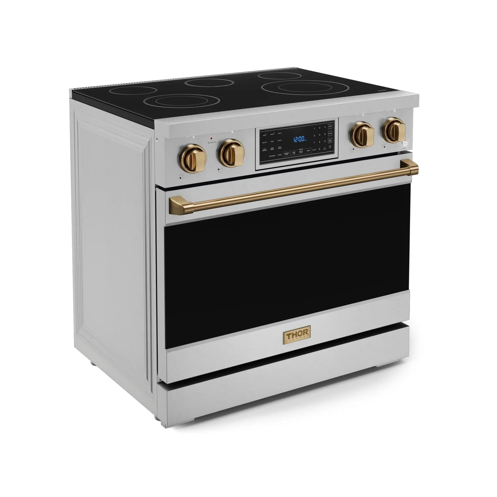 Thor Kitchen Gordon Ramsay Series 36-Inch Professional Electric Range with Tilt Panel Touch Control in Stainless Steel with Bronze Trim RSE36-BRZ