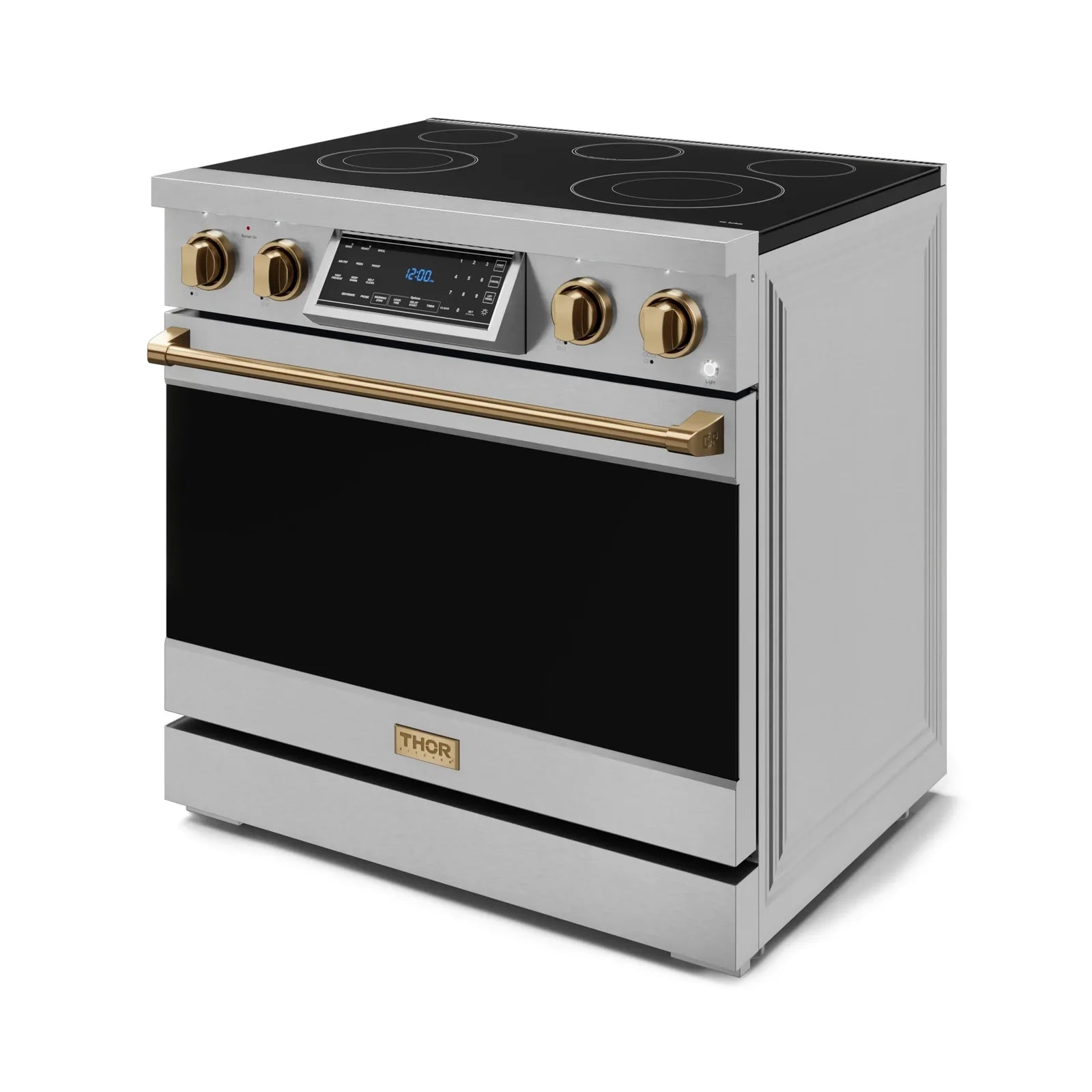 Thor Kitchen Gordon Ramsay Series 36-Inch Professional Electric Range with Tilt Panel Touch Control in Stainless Steel with Bronze Trim RSE36-BRZ