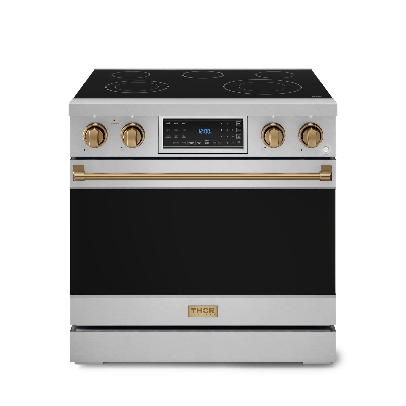 Thor Kitchen Gordon Ramsay Series 36-Inch Professional Electric Range with Tilt Panel Touch Control in Stainless Steel with Bronze Trim RSE36-BRZ