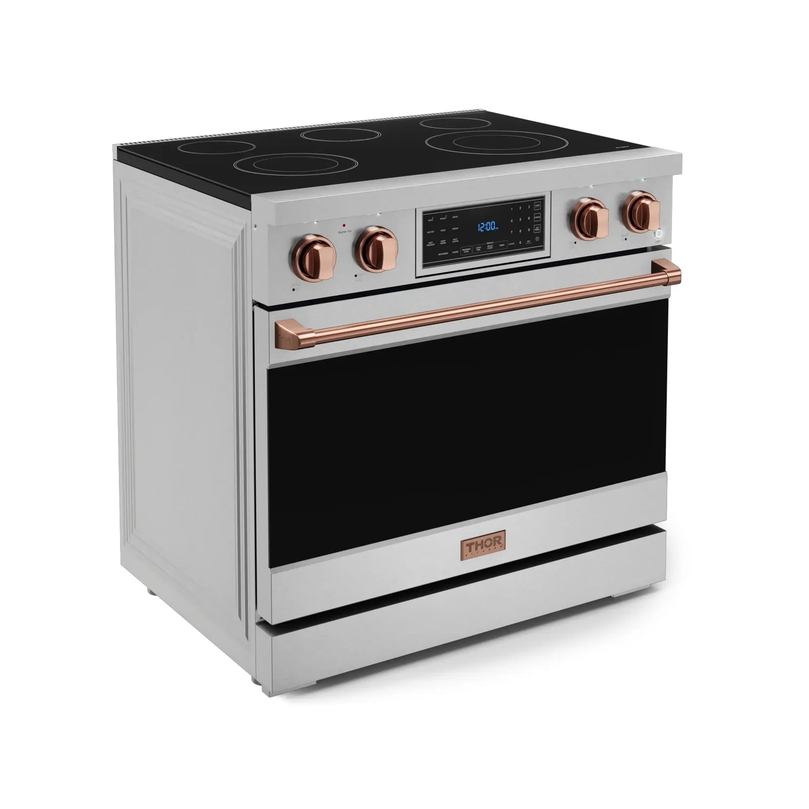 Thor Kitchen Gordon Ramsay Series 36-Inch Professional Electric Range with Tilt Panel Touch Control in Stainless Steel with Rose Gold Trim RSE36-RSG