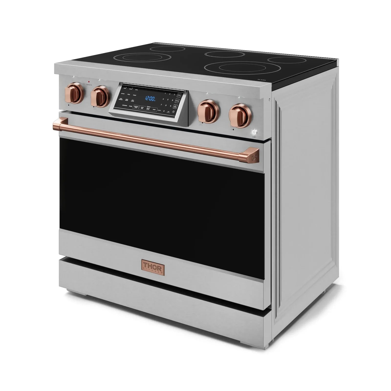 Thor Kitchen Gordon Ramsay Series 36-Inch Professional Electric Range with Tilt Panel Touch Control in Stainless Steel with Rose Gold Trim RSE36-RSG