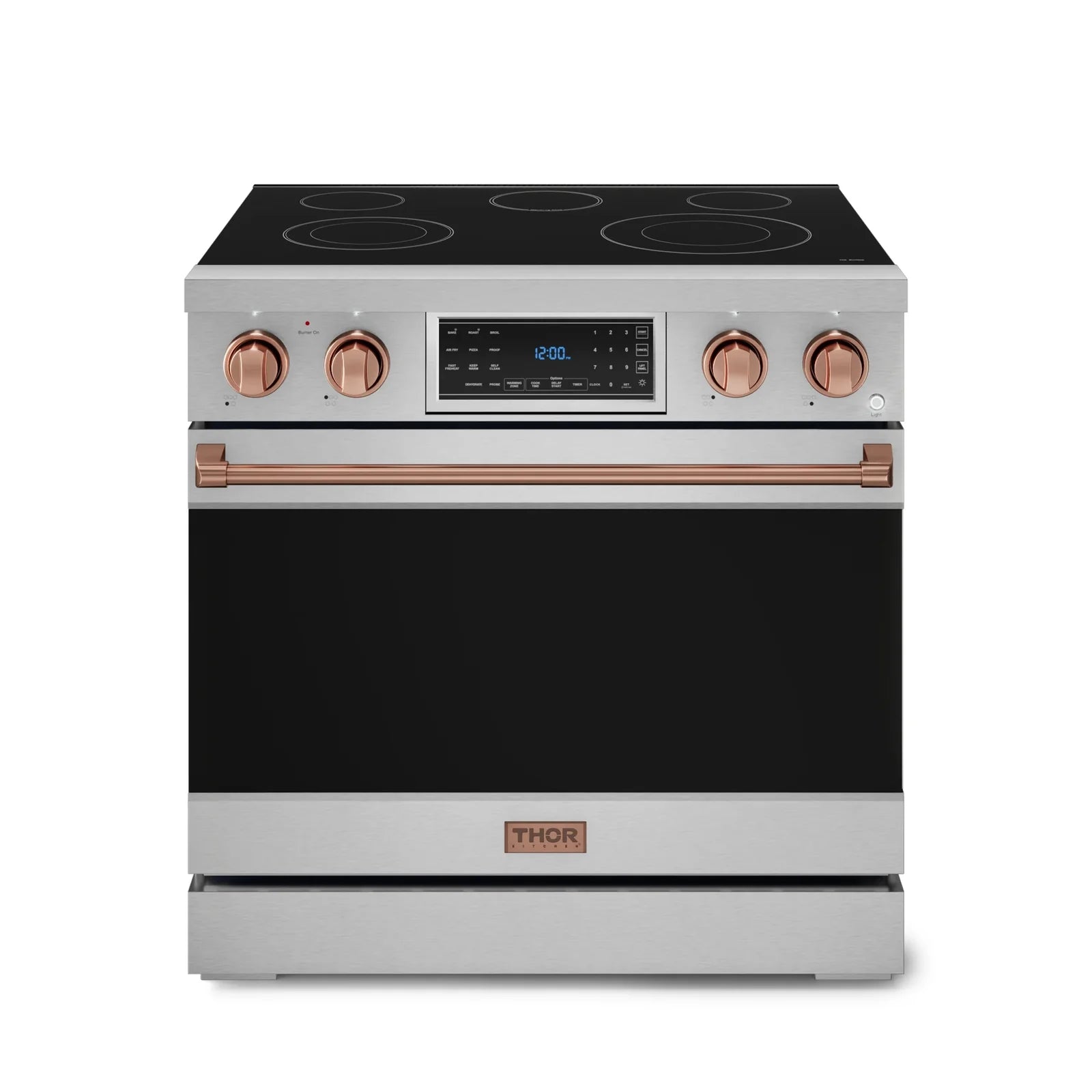 Thor Kitchen Gordon Ramsay Series 36-Inch Professional Electric Range with Tilt Panel Touch Control in Stainless Steel with Rose Gold Trim RSE36-RSG