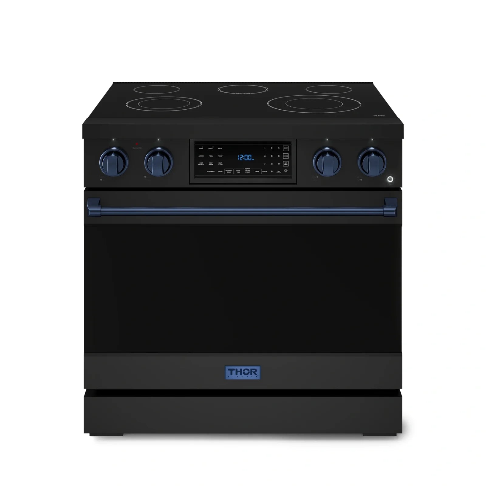 Thor Kitchen Gordon Ramsay Series 36-Inch Professional Electric Range with Tilt Panel Touch Control in Black with Navy Blue Trim RSE36B-BLU
