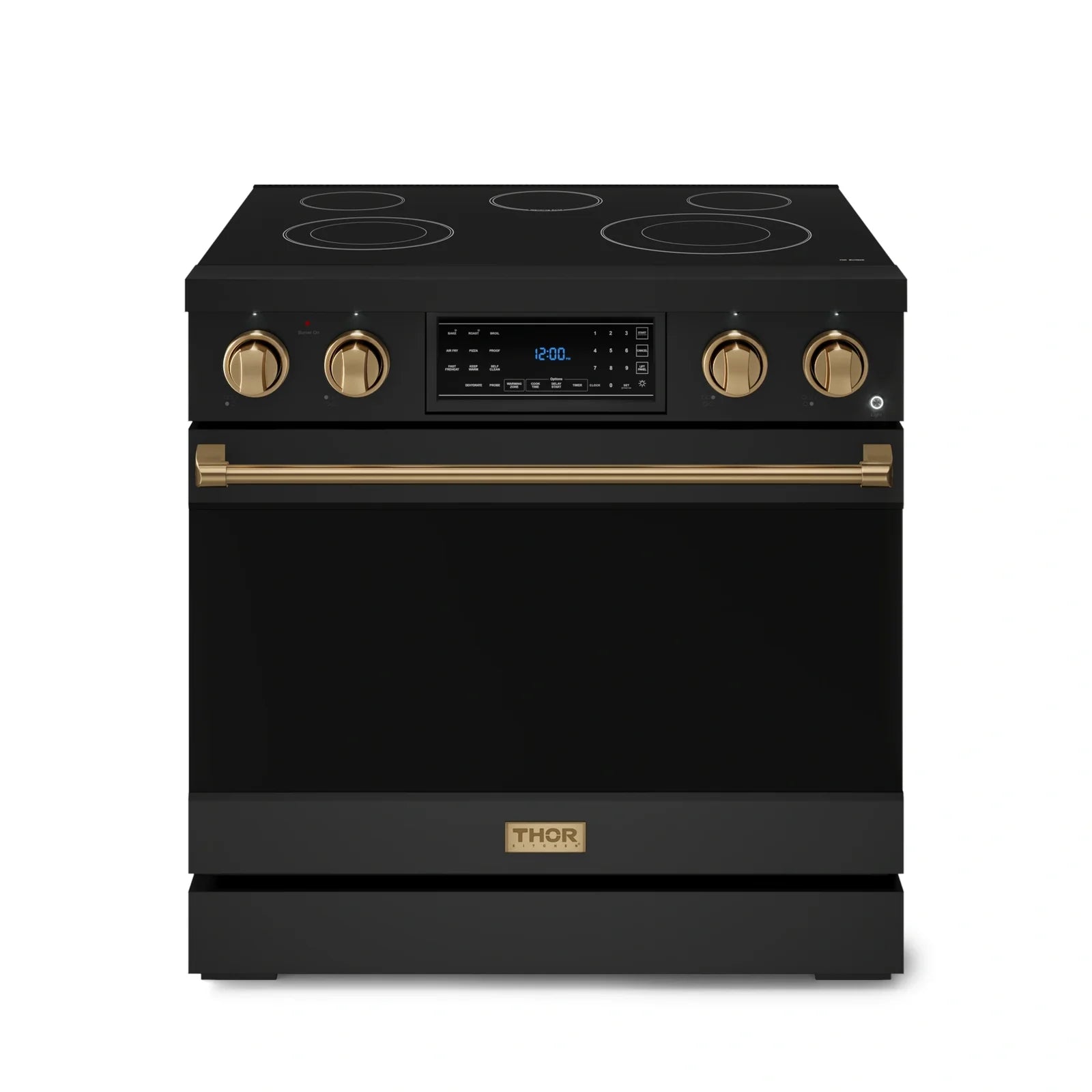 Thor Kitchen Gordon Ramsay Series 36-Inch Professional Electric Range with Tilt Panel Touch Control in Black with Bronze Trim RSE36B-BRZ