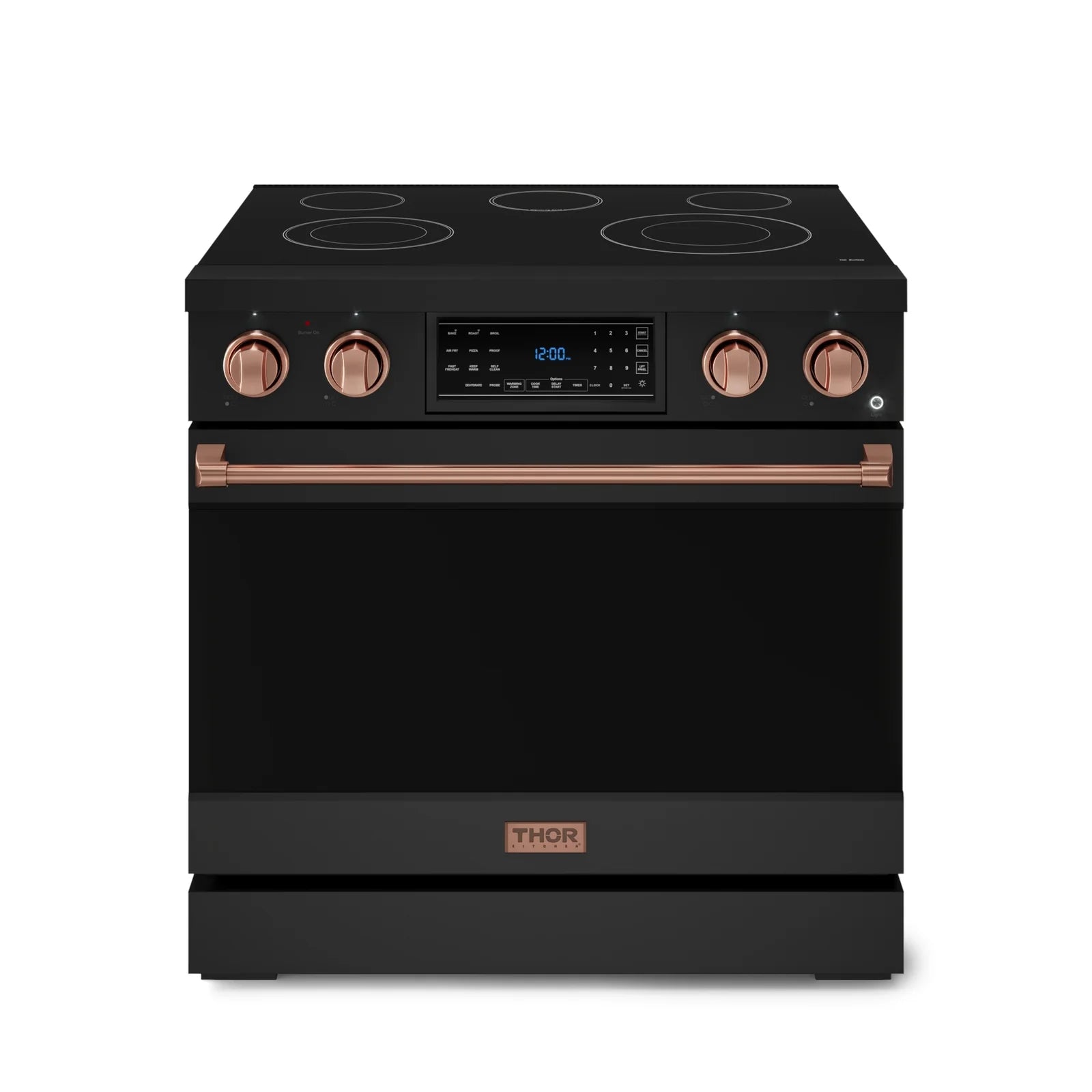 Thor Kitchen Gordon Ramsay Series 36-Inch Professional Electric Range with Tilt Panel Touch Control in Black with Rose Gold Trim RSE36B-RSG