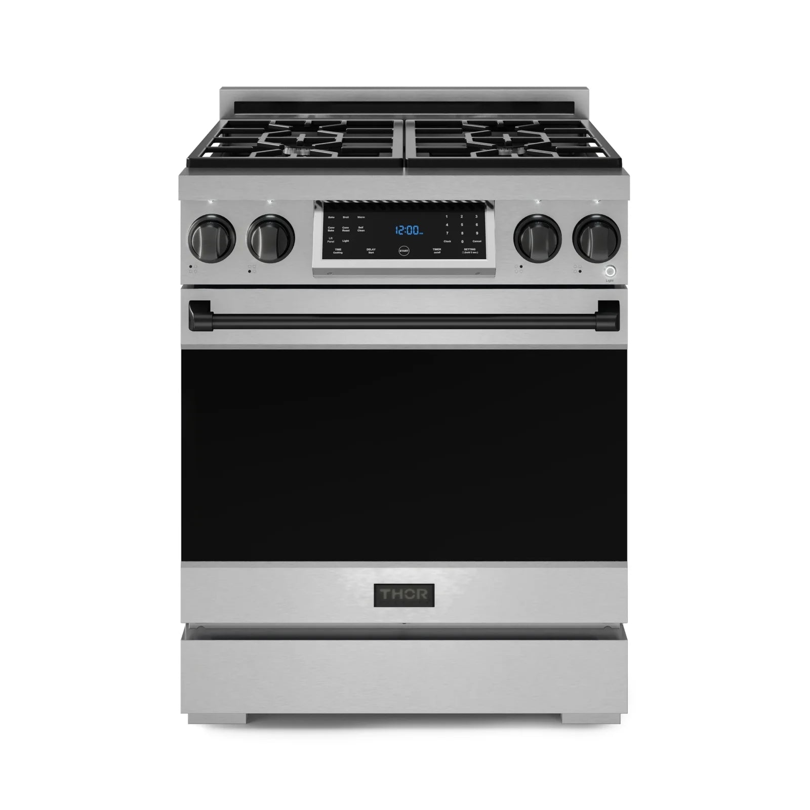 Thor Kitchen Gordon Ramsay Series 30-Inch Professional Liquid Propane/Gas Range with Tilt Panel Touch Control in Stainless Steel with Black Trim RSG30-BLK/RSG30LP-BLK