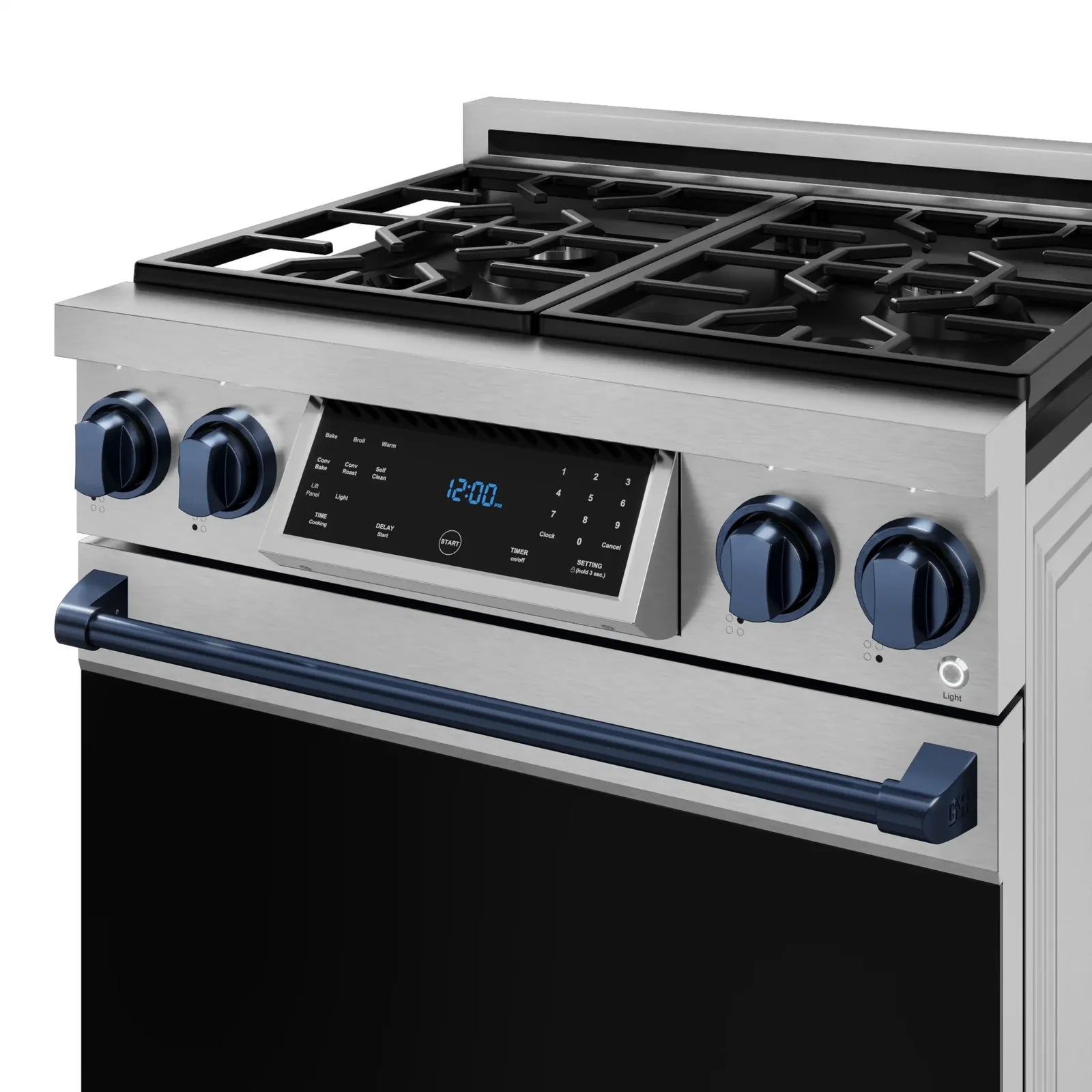Thor Kitchen Gordon Ramsay Series 30-Inch Professional Liquid Propane/Gas Range with Tilt Panel Touch Control in Stainless Steel with Navy Blue Trim RSG30-BLU/RSG30LP-BLU