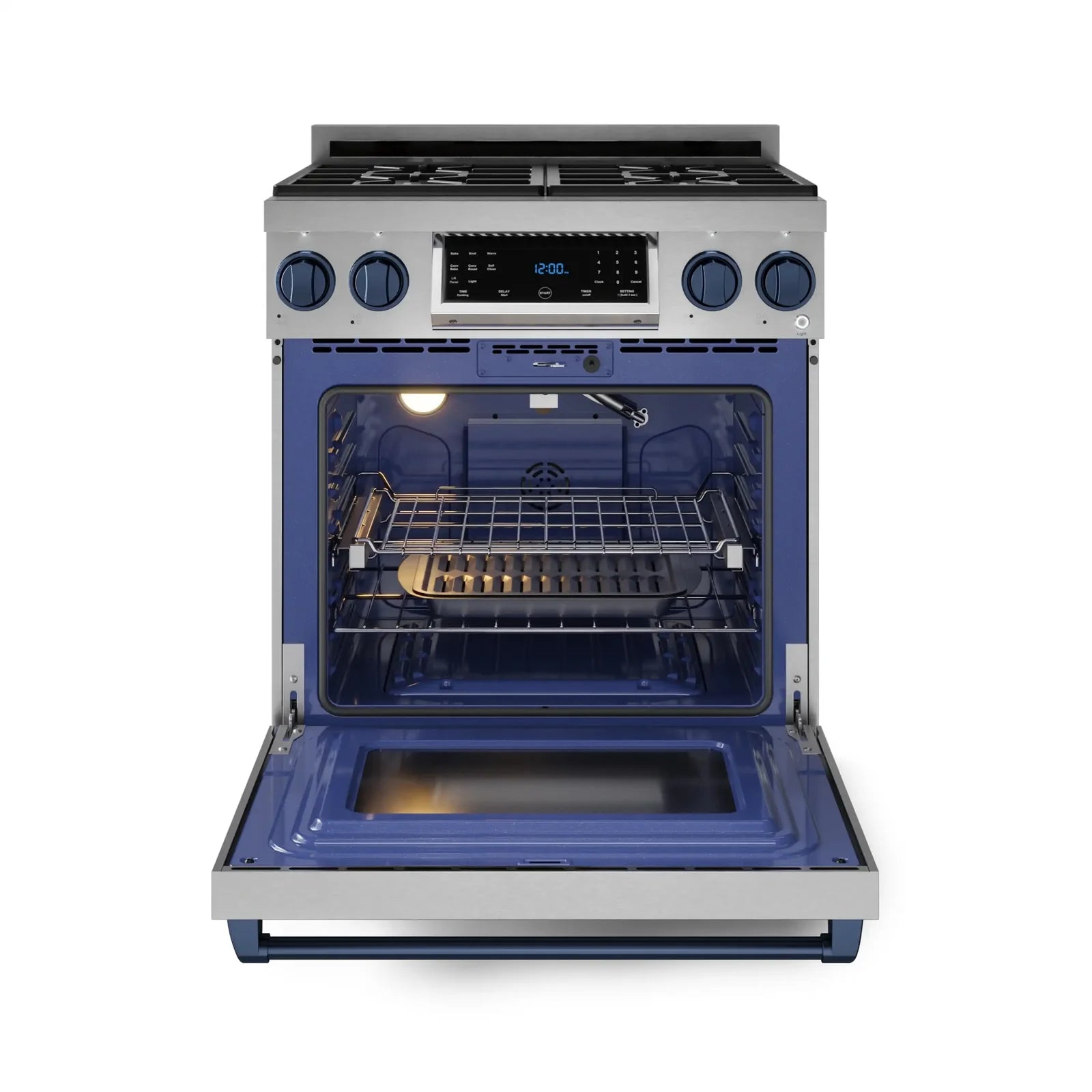 Thor Kitchen Gordon Ramsay Series 30-Inch Professional Liquid Propane/Gas Range with Tilt Panel Touch Control in Stainless Steel with Navy Blue Trim RSG30-BLU/RSG30LP-BLU