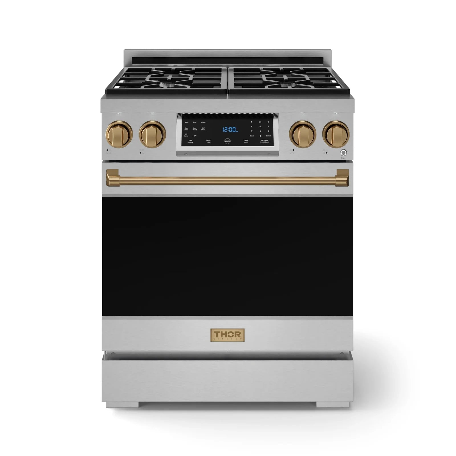 Thor Kitchen Gordon Ramsay Series 30-Inch Professional Liquid Propane/Gas Range with Tilt Panel Touch Control in Stainless Steel with Bronze Trim RSG30-BRZ/RSG30LP-BRZ