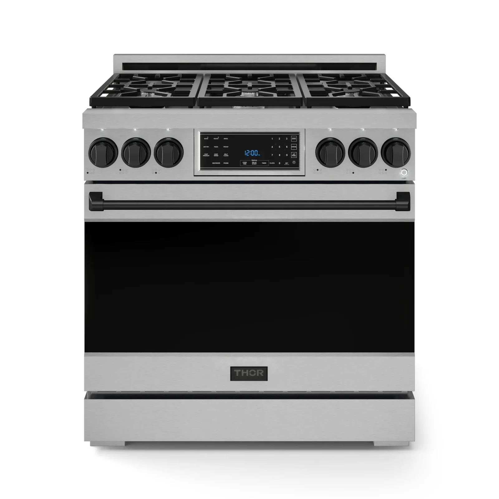Thor Kitchen Gordon Ramsay Series 36-Inch Professional Liquid Propane/Gas Range with Tilt Panel Touch Control in Stainless Steel with Black Trim RSG36-BLK/RSG36LP-BLK