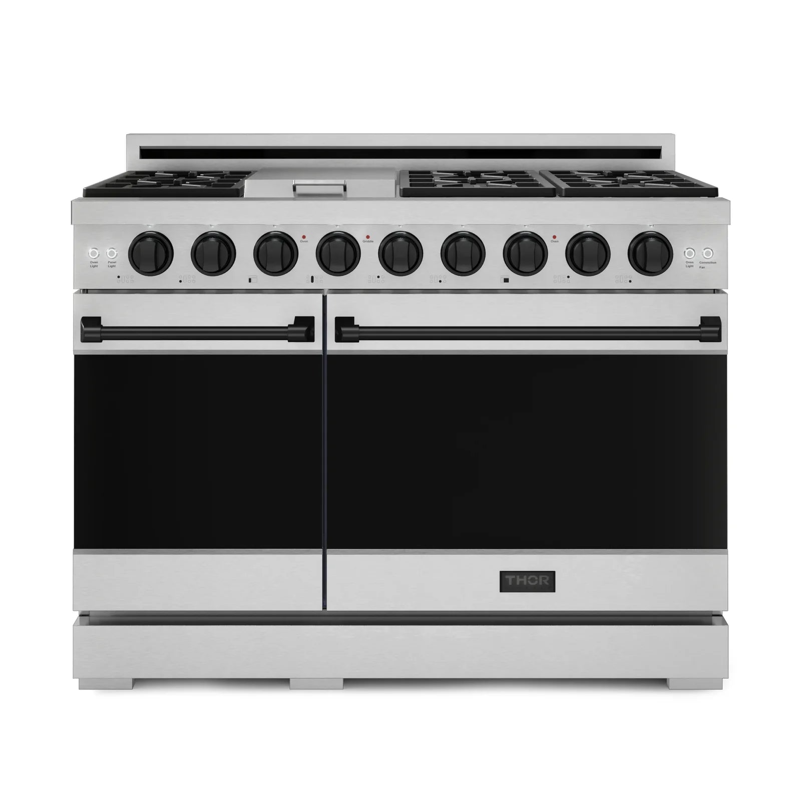 Thor Kitchen Gordon Ramsay Series 48-Inch Professional Liquid Propane/Gas Range with Double Oven in Stainless Steel with Black Trim RSG48E-BLK/RSG48ELP-BLK