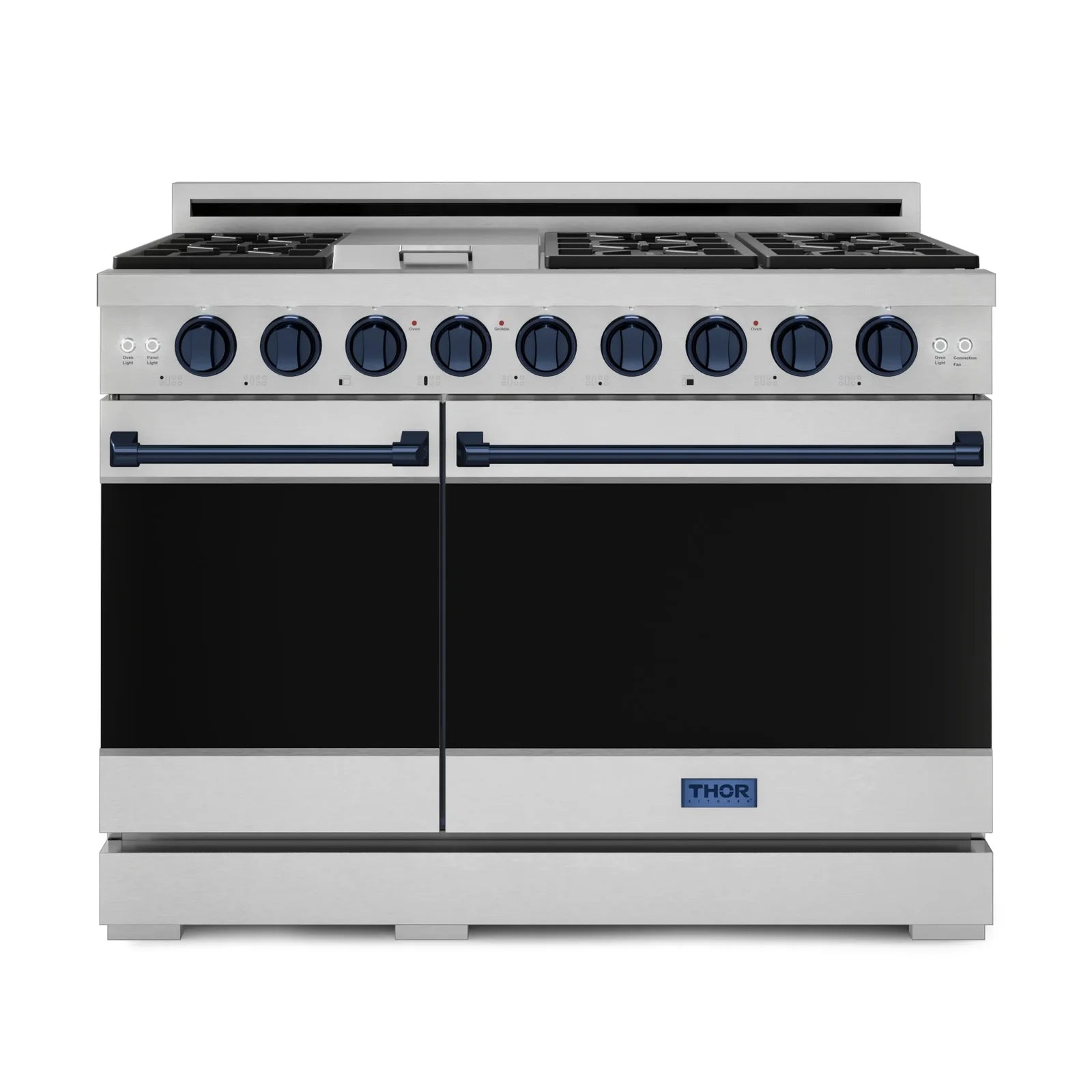 Thor Kitchen Gordon Ramsay Series 48-Inch Professional Liquid Propane/Gas Range with Double Oven in Stainless Steel with Blue Trim RSG48E-BLU/RSG48ELP-BLU