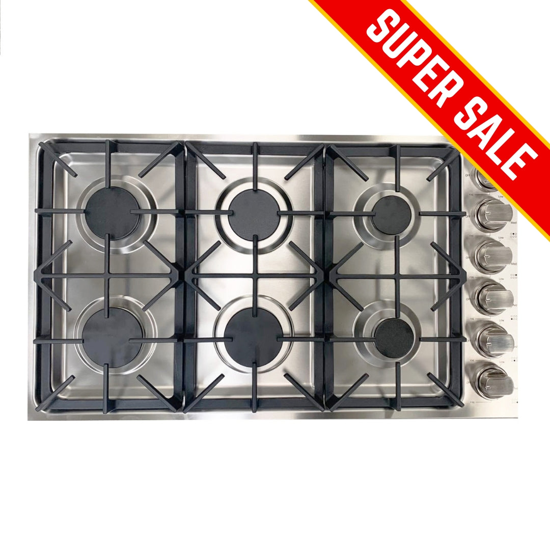 36 英寸专业 6 燃烧器嵌入式不锈钢燃气灶具 LGC3601 72,000 BTU