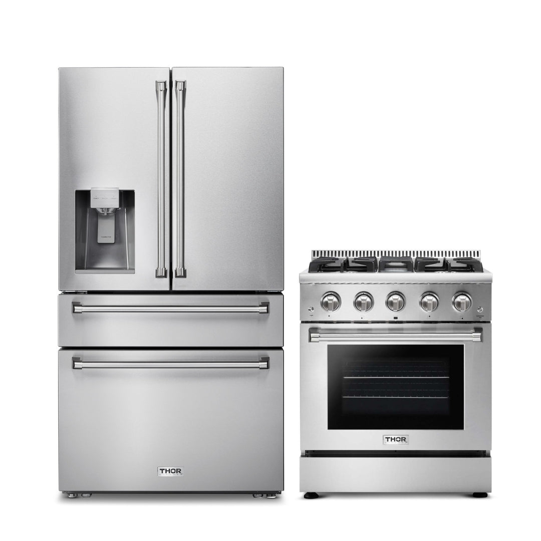 2-PC Thor Kitchen Bundle Set: 36" French Door Refrigerator + 30" Gas Range