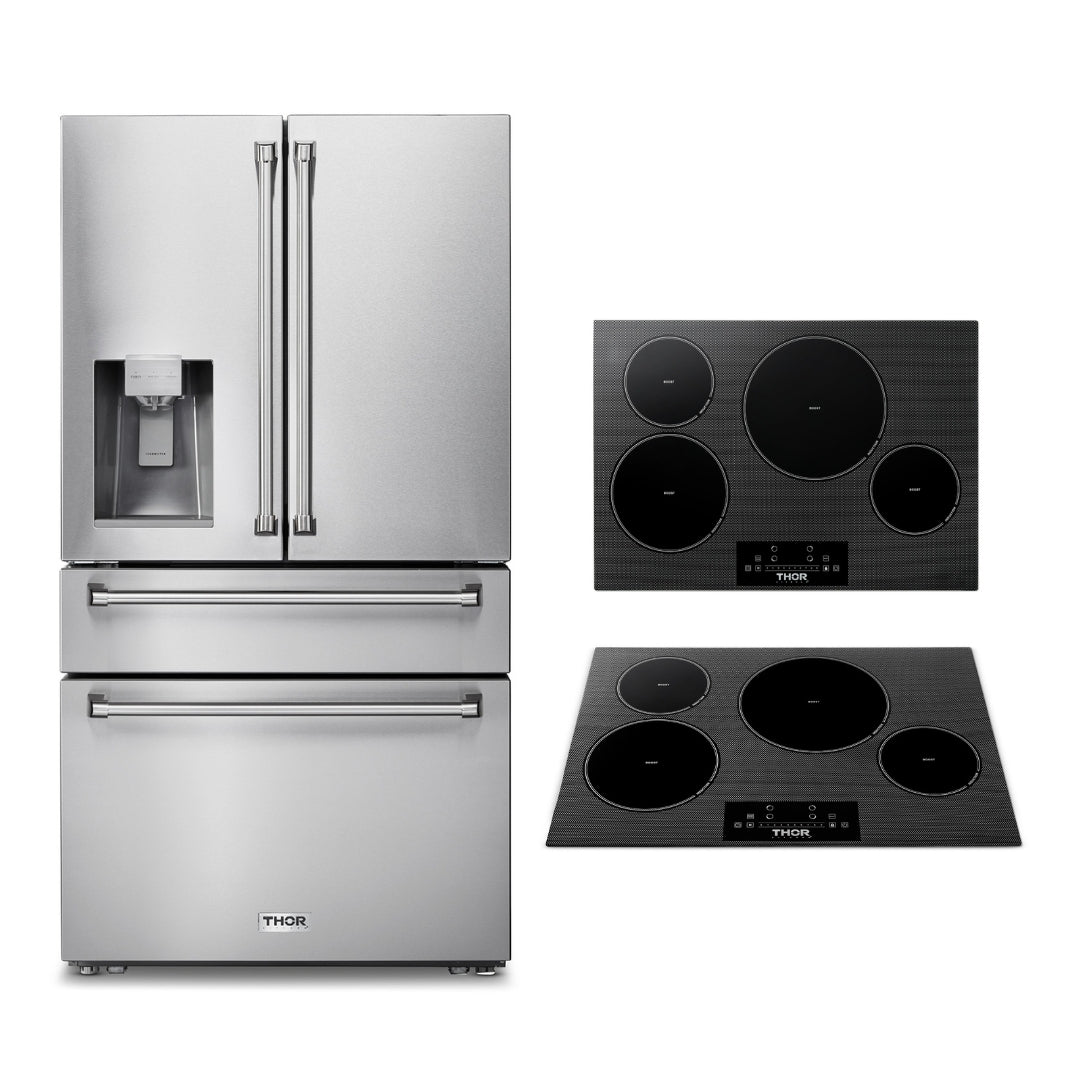 2-PC Thor Kitchen Bundle Set: 36" French Door Refrigerator + 30" Induction Cooktop