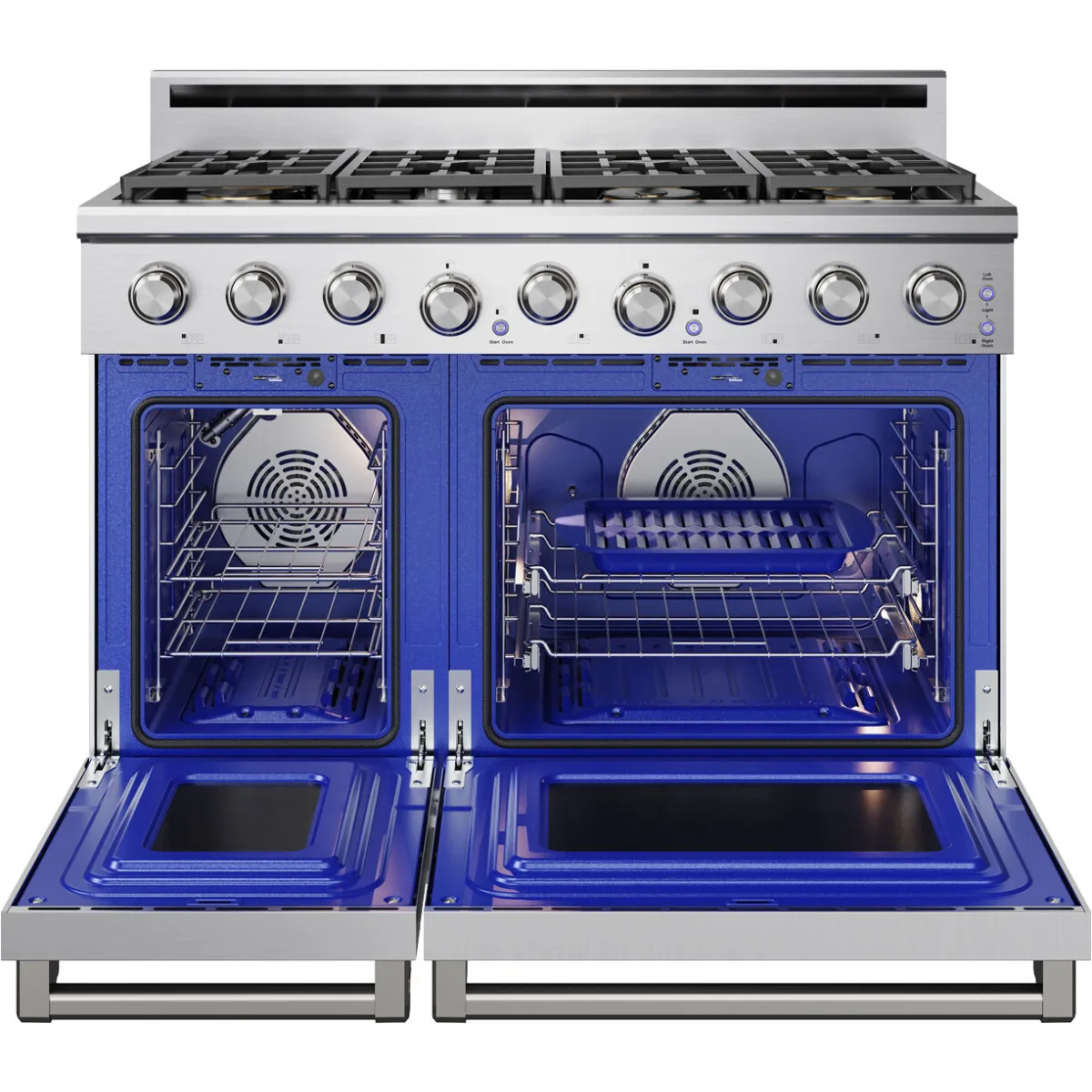 Thor Kitchen 48-Inch Professional Natural Gas Range with 7.6 Cu. Ft. Oven and 6 Cooktop Burners in Stainless Steel XRG48E