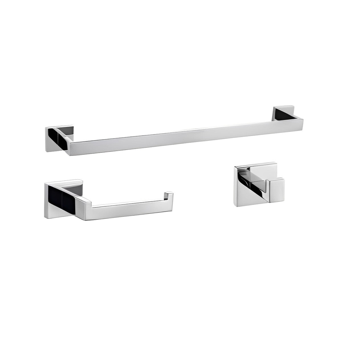 Set of 3 Polished Chrome Rectangular Bathroom Accessories BA02-PM - RenoShop