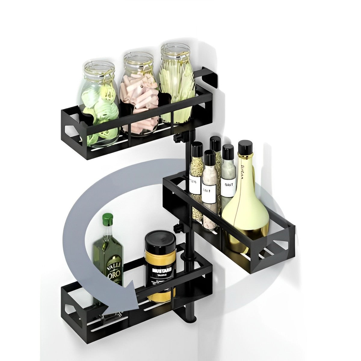 3 Tier Matte Black Wall Mount Rotatable Bathroom Shelf BA05BL - RenoShop