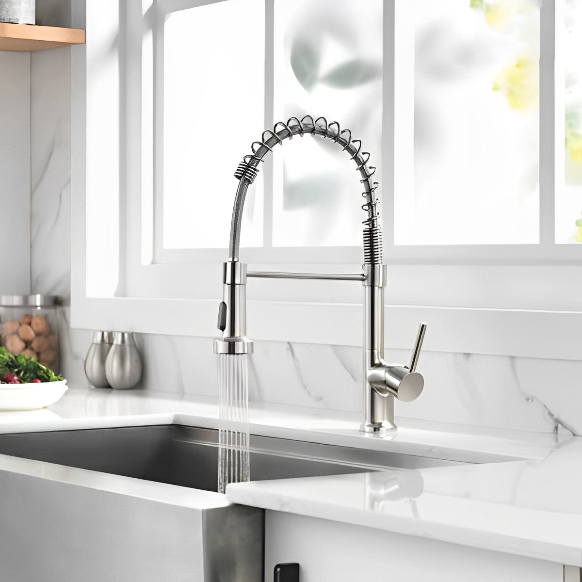 Brushed Nickel Single Handle Kitchen Faucet CM55077BN - RenoShop