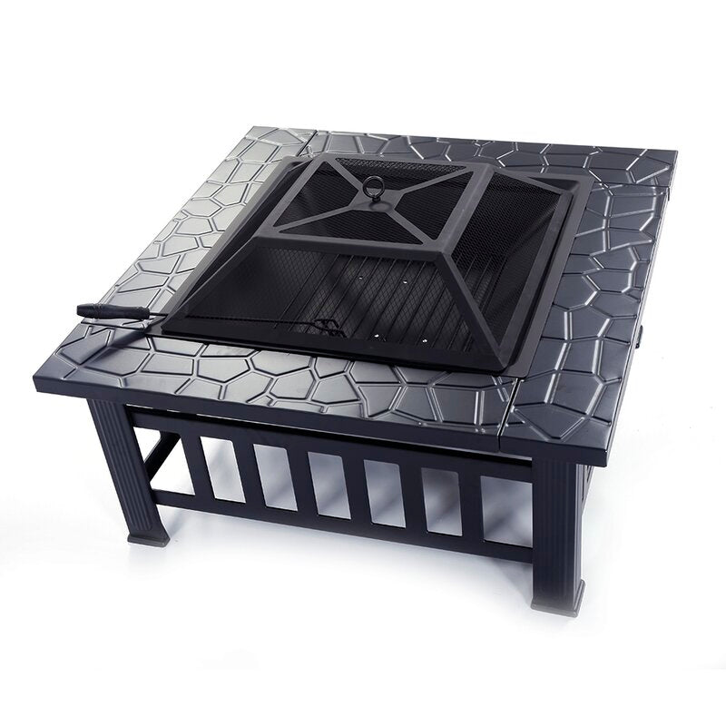 Crown 32 Inch Square Steel Outdoor BBQ Wood Burning Fire Pit with Cover Canada - RenoShop