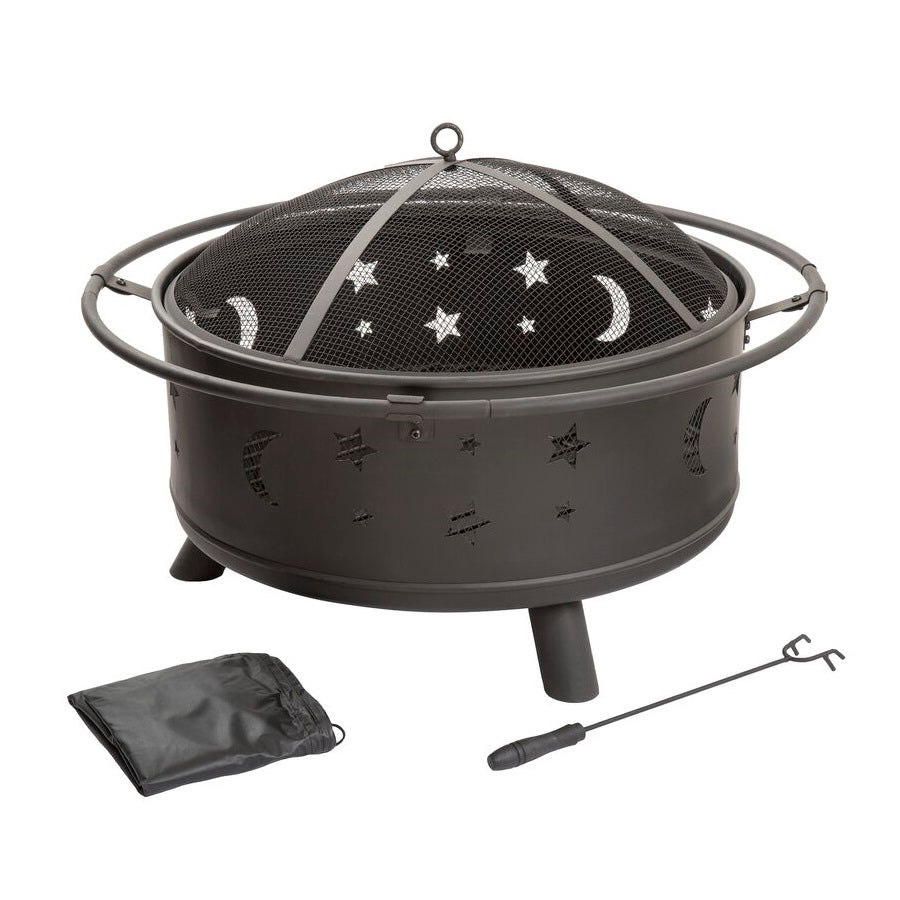 Crown 32 Inch Circle Steel Outdoor BBQ Wood Burning Fire Pit with Cover Canada - RenoShop