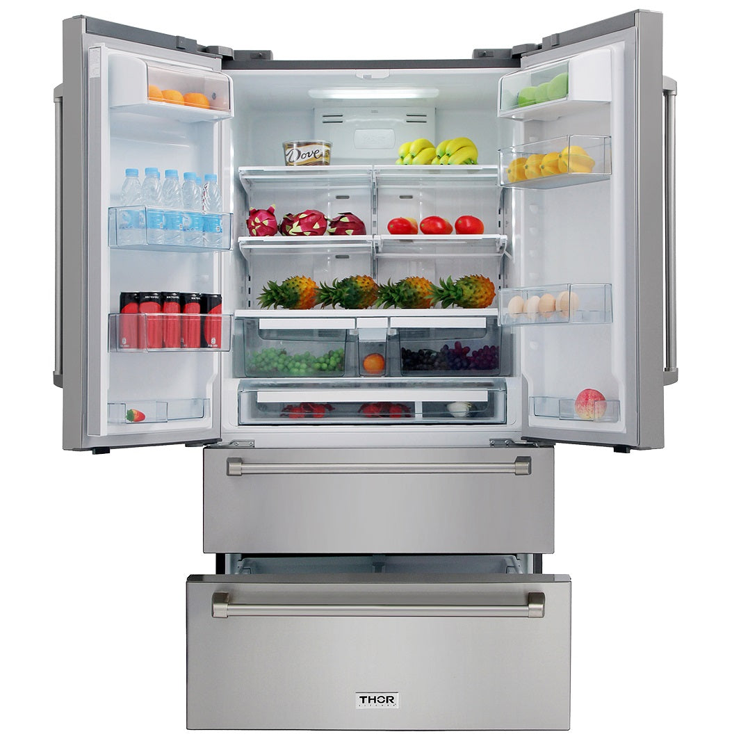 Thor Kitchen 36 Inch French Door Refrigerator HRF3601F Counter Depth Stainless Steel Canada - RenoShop