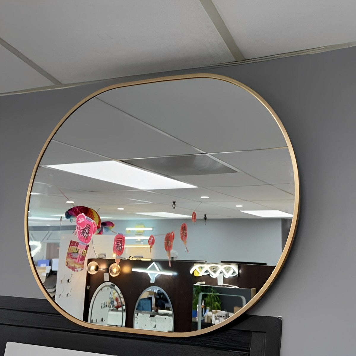 Oval Bathroom Mirror with Gold Metal Track Frame - RenoShop