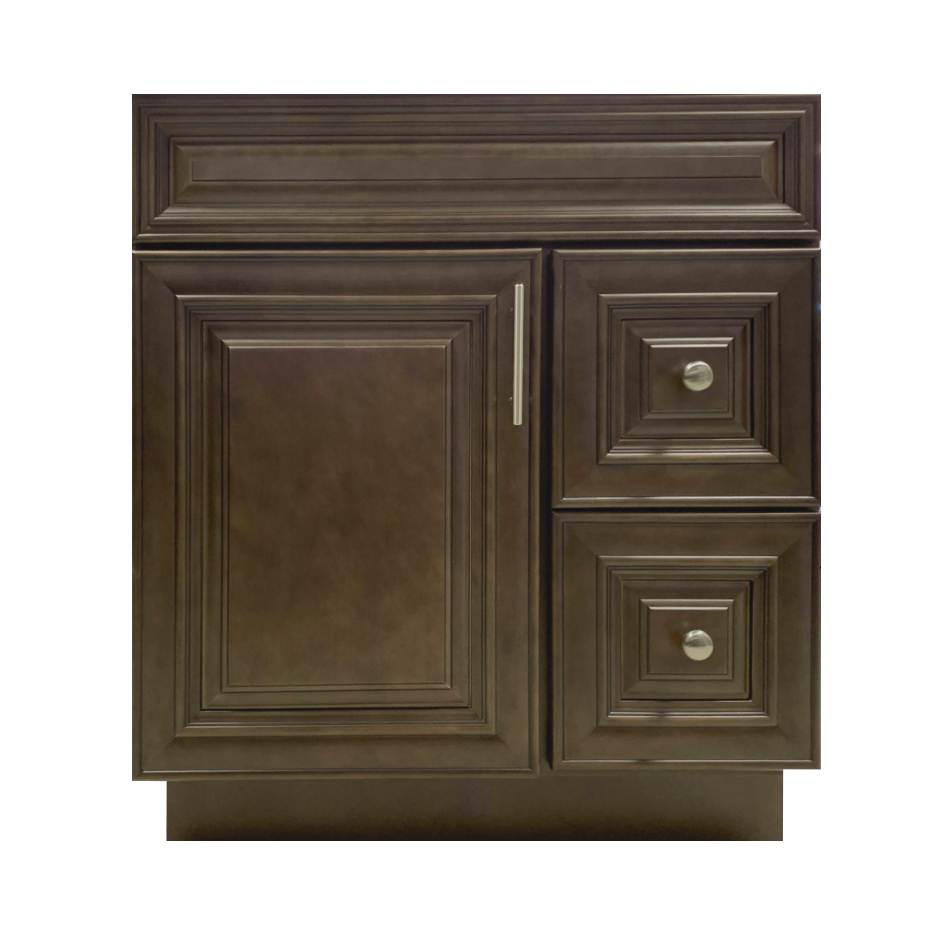 Dark Walnut Classic Crown VSD30R 30 inch Solid Wood Bathroom Vanity with Quartz Top & Sink - RenoShop