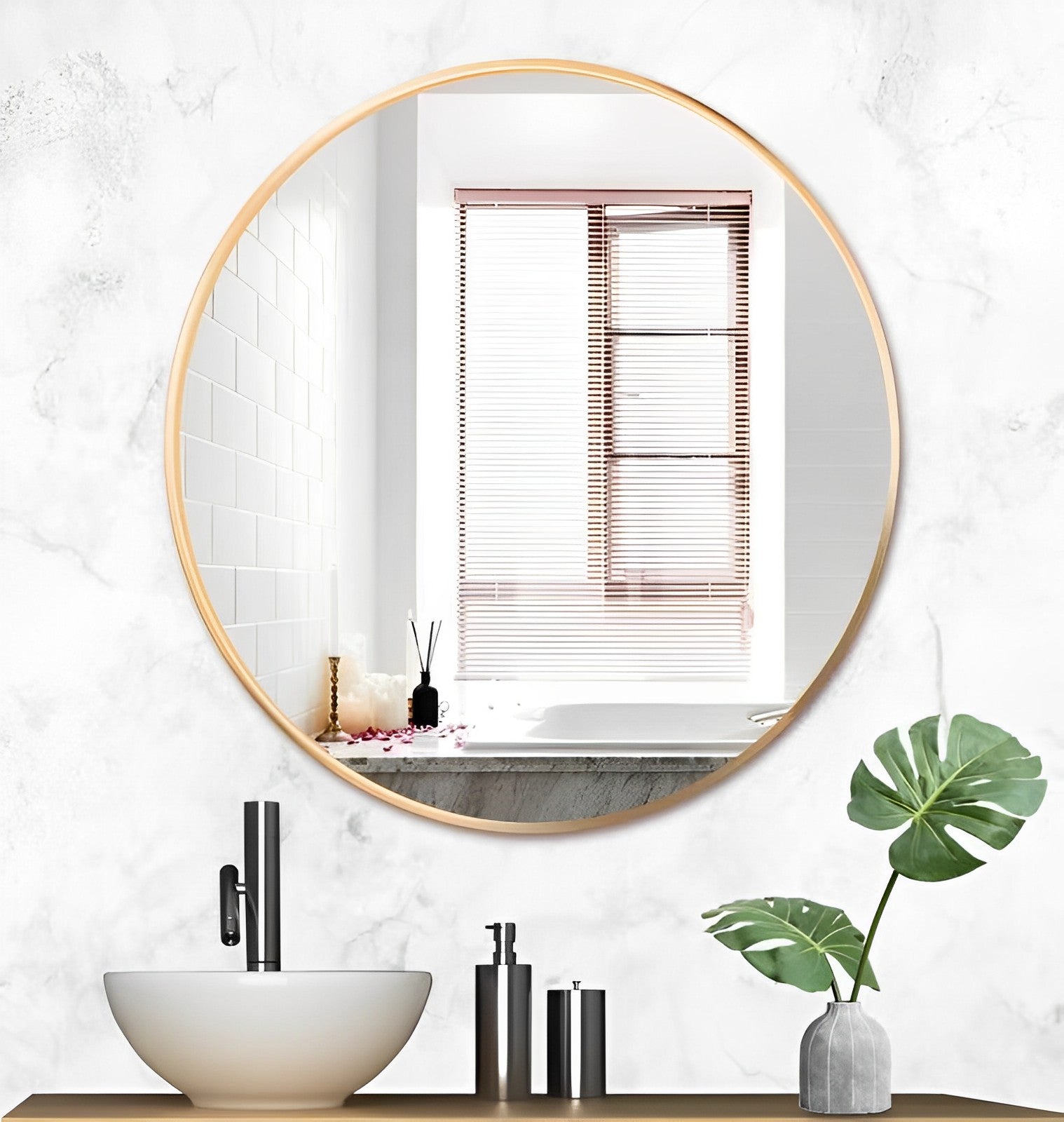 Round Bathroom Mirror with Gold Metal Frame - RenoShop