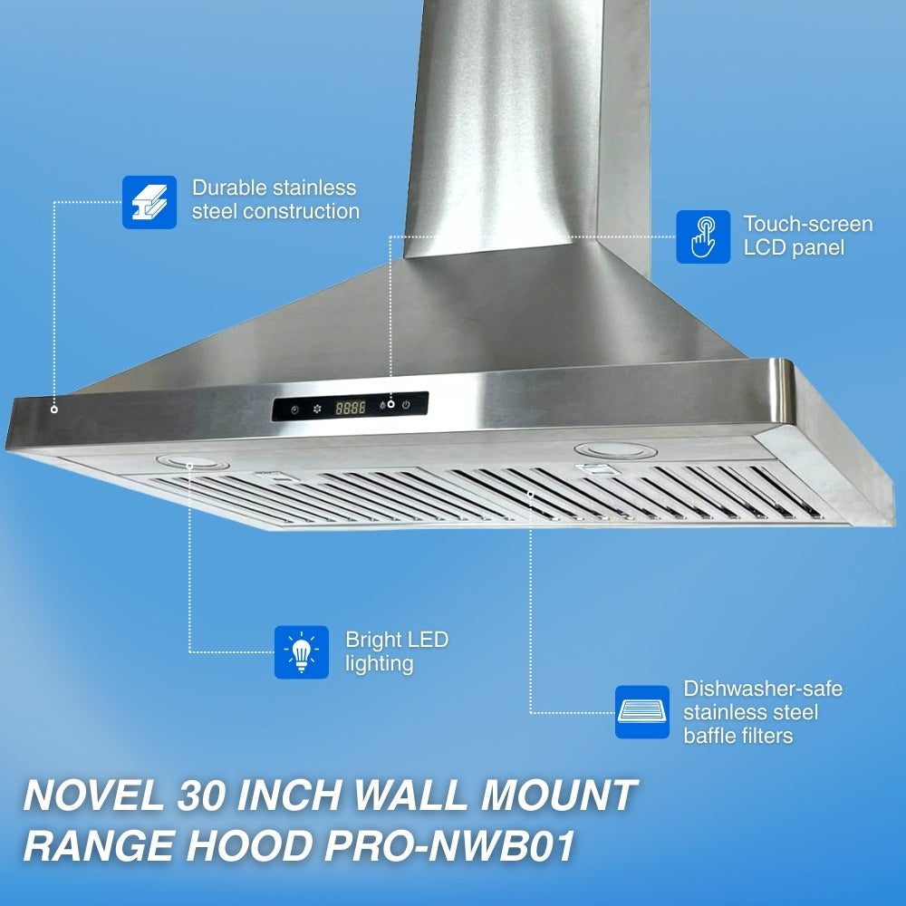 Novel 30 Inch 900 CFM Wall Mount Range Hood PRO-NWB01 -  Range Hood - NOVEL