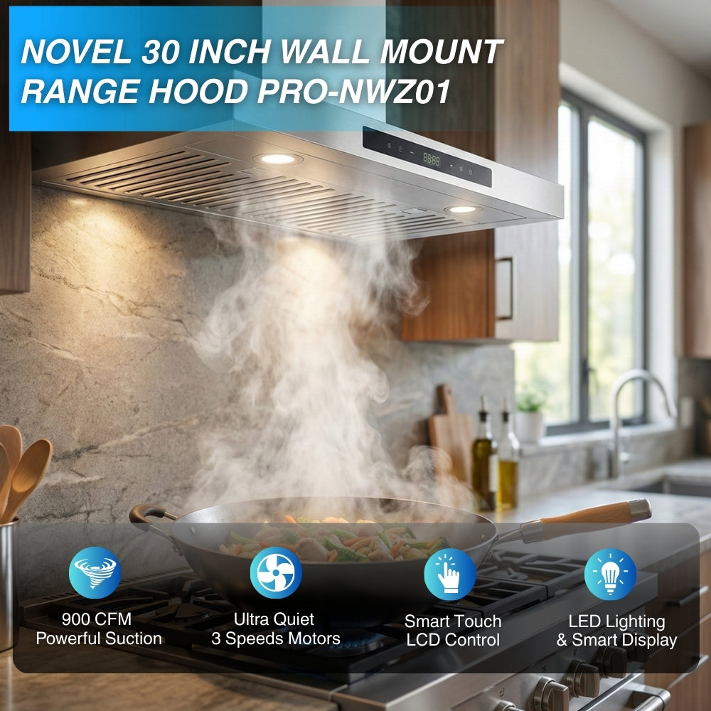 Novel 30 Inch 900 CFM Wall Mount Range Hood PRO-NWZ01 -  Range Hood - NOVEL