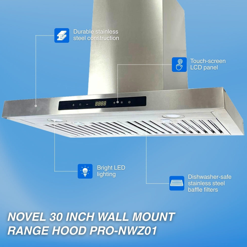 Novel 30 Inch 900 CFM Wall Mount Range Hood PRO-NWZ01 -  Range Hood - NOVEL