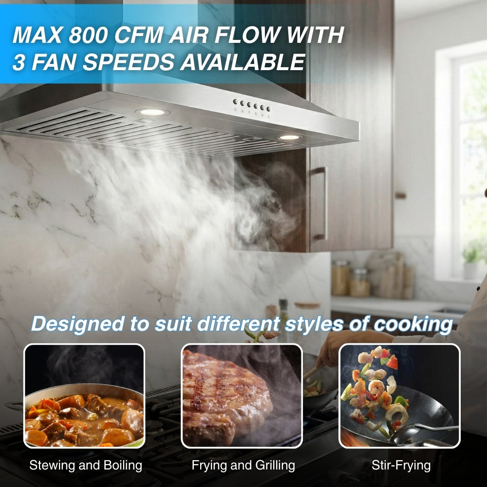 Novel 30 Inch 800 CFM Wall Mount Range Hood EURO-NWB01 -  Range Hood - NOVEL